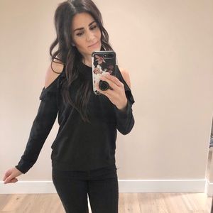 Cold shoulder ruffle sweater/sweatshirt